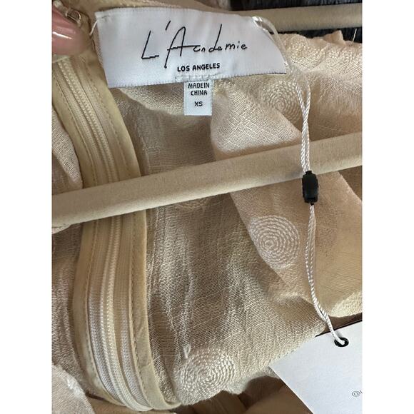 L'Academie The Lydia Mini Dress Beige and White Polka Dot XS NEW NWT! - Picture 8 of 8